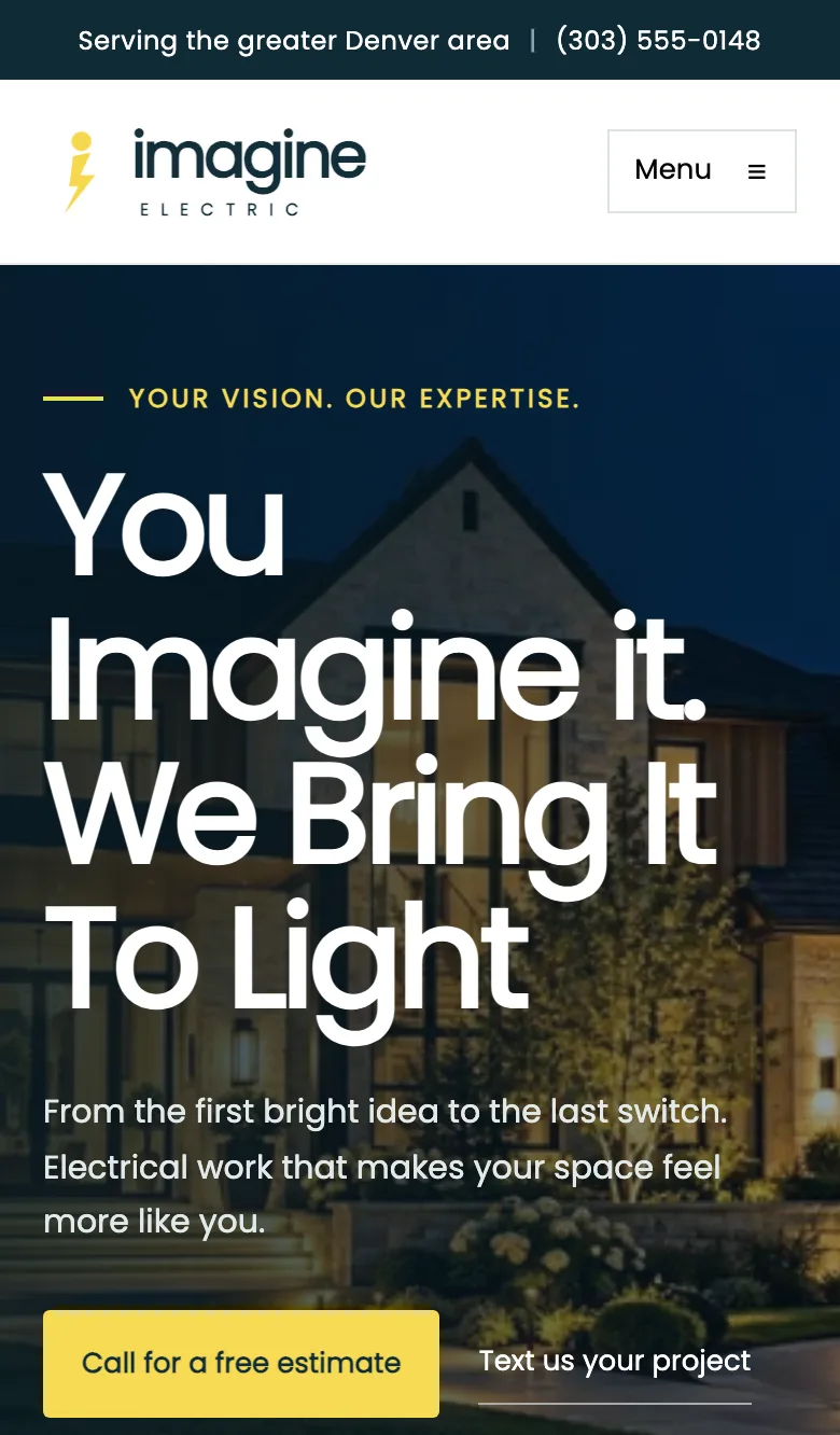 The Imagine Electric demo website, built with Chipper, shown on a phone